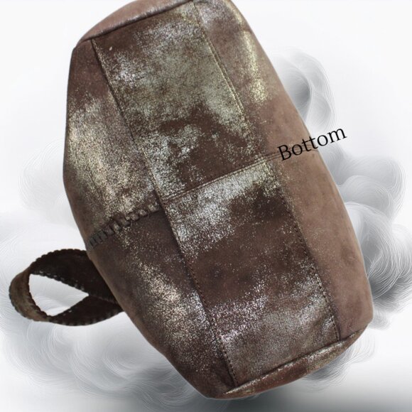 Hobo Shelia Brushed Metallic Heavy Metal Coffee Leather Shoulder Tote - Picture 6 of 11